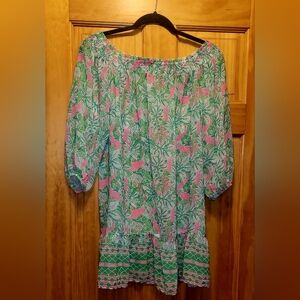 Lilly Pulitzer Pink & Green Off-Shoulder Floral Tunic